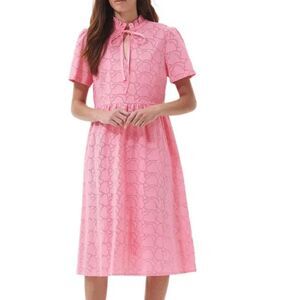 BARBOUR Palmetto Broderie Anglaise Cotton Dress in Hibiscus $175